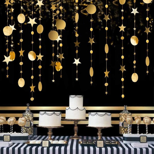 2023 - Paket med 4 guld festdekorationer Dot Star Garland Banner Bright Paper Streamer Hängande dekorationer