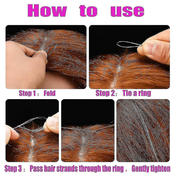 Hår Tinsel Kit strängar med verktyg 47inch 12 färger strängar Fairy Hair