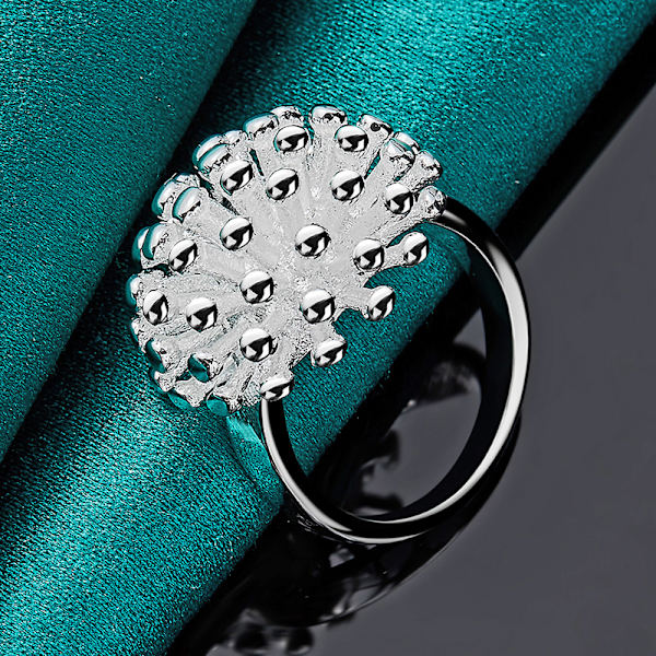 925 Sterling Silver Ring Korall Rund Berlock 6-10 Mode Smycken 8