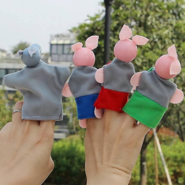 De tre små grisarna och vargen Finger Puppet Story Toy, Toddler Children's Story Theater Doll (t