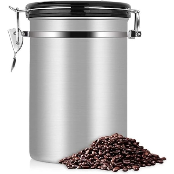 Kaffekrukke Stor Lufttæt Rustfrit Stål Kaffekrukke Te Opbevaringsbeholder Sort Køkken Opbevaringsdåser Krukke Til Kaffe Te (Farve: Hvid)