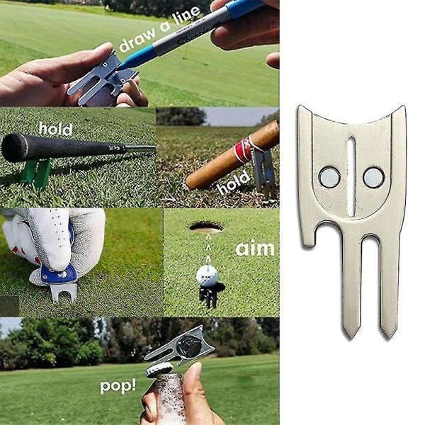 Suxm Golf Fork Tool Putting Kuglemærke Small Repair Stram Bracket Metal (1 Stk, Sølv)