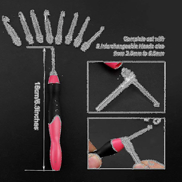Lyste Heklekroksett, 9 Størrelser Utbyttbare Hoder 2,5 mm Til 6,5 mm Med Ergonomiske Grep, Oppladbare Lyste Heklekroker Komplett Sett For A