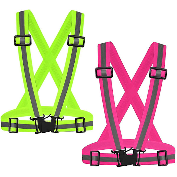 Löparväst med reflexer, 2-pack, med 4 reflexband, justerbar säkerhetsväst, hög synlighet reflextejp för nattlöpning, utomhuscykling, motorcykel