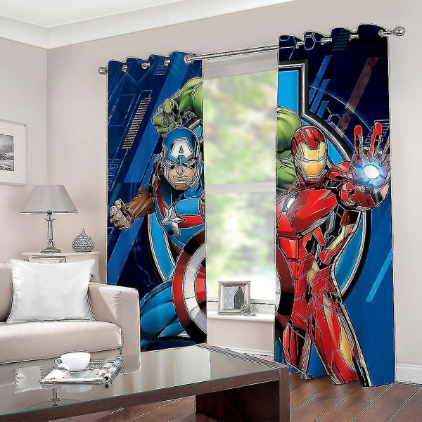 Avengers mørklægningsgardinøjer til soveværelse, 3d print Captain America Iron Man mørklægningsgardinsæt til børneværelse (150*170 cm)