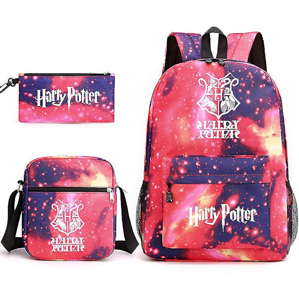 3 stk/sett Harry Potter Ryggsekk for jenter gutter Skulderpose Blyantvesker Trykte Uformelle Skolesekk Utendørs Gave H14