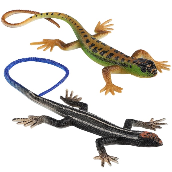 2 stk Barneleke Plastic Lizards Snake Artificial Lizard Model Sticky Lizards Realistic Lizard