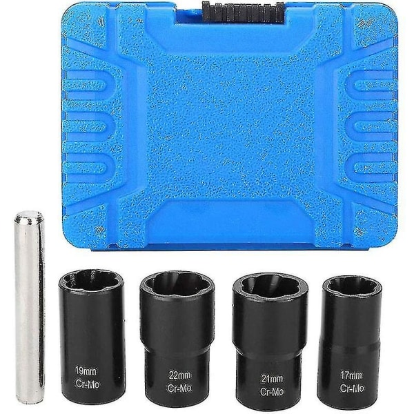 Piece Twist Socket Set, 5-delt Twist Socket Set Låsende Hjulmøtrik Bolt Stud Ekstraktor Strippere 17mm 19mm 21mm 22mm Socket Nøgle