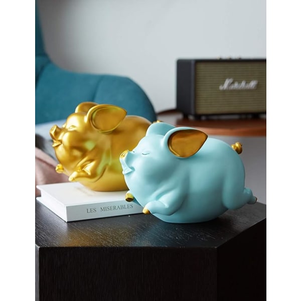 Piggy Bank Coin Bank Pig Statue Gifts Polyresin Home Decor Arts Blue 8.3 inch