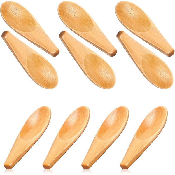 10 Stykker Tre Skovl Solid Tre Krydder Sked Mini Tre Saltsked Med Kort Håndtak For Løse Te Blader, Kaffe Bønner, Godteri, Melkpulver, Krydder,