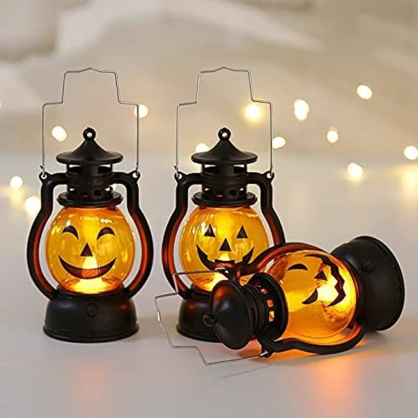 3 stk Mini Halloween Gresskar Lyslykt LED Lys Gresskar for Halloween Dekorasjoner Innendørs og Utendørs Hage Plen Fest