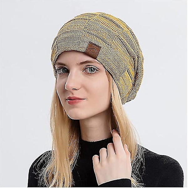 Hue Beanie til kvinder - Vinterstrikhue til kvinder med for - Flerfarvet