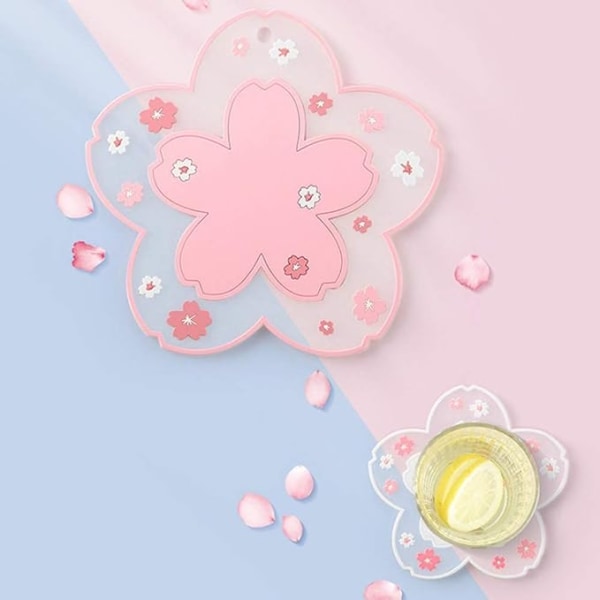 Sakura kaffekøler kawaii køler 2 stk søde kirsebærblomst PVC hjem tekop lyserød blomstermønster holdbar skridsikker potte skål måtte bordplade