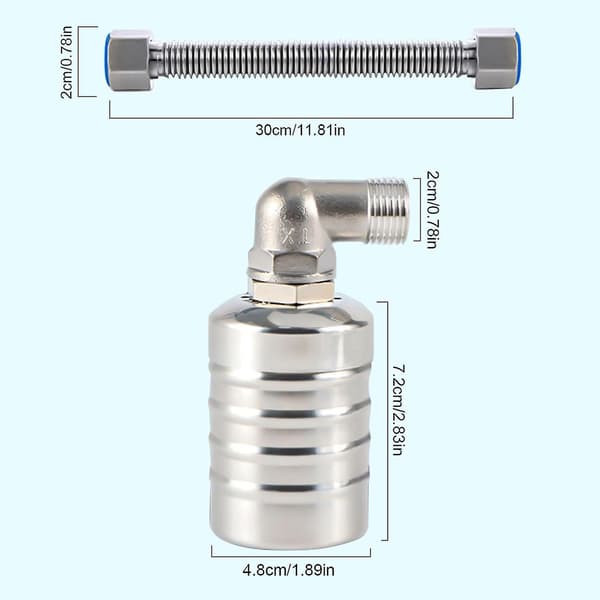 Fuldautomatisk 304 rustfrit stål flydeventil, automatisk vandstandregulator til vandtank, mini rustfrit stål flydekugleventil (stik)