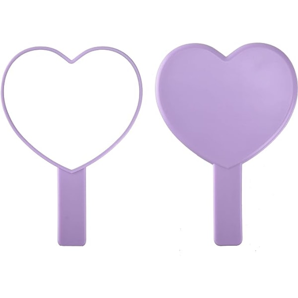 Hjerteformet håndholdt rejsespejl, kosmetisk håndspejl med håndtag (lilla, 1 pakke)