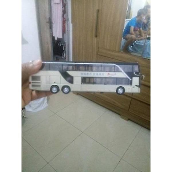 Alloy Pull Back Bus Malli High Imitation Double Sightseeing Flash Toy Vehicle Kulta