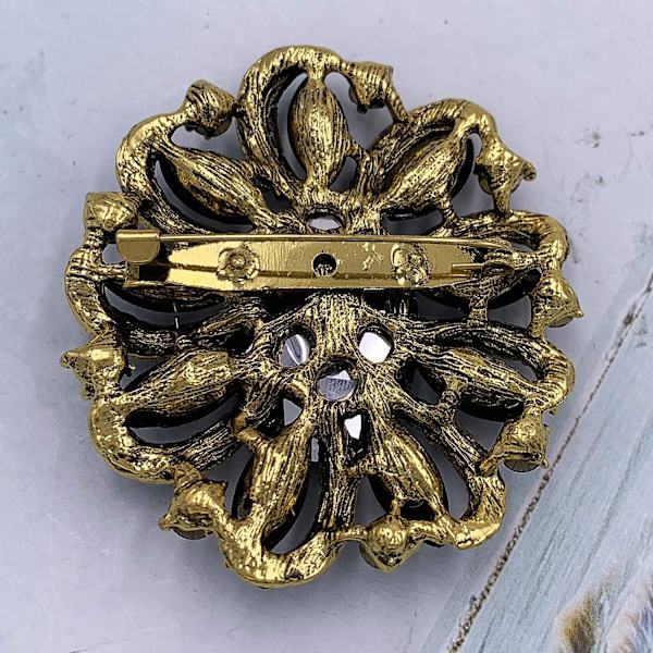 Blomster Rhinestone Statement Brosje Nål Tilbehør Antikk Gulltone