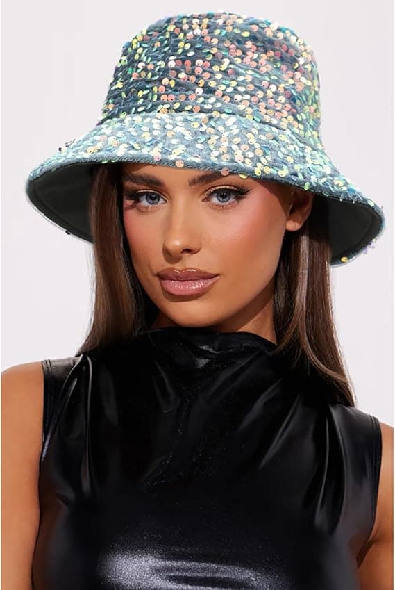 Paillet spand hat, unisex, glitrende solhat, glitter disco hat