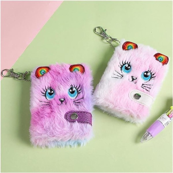 Notebook Spiral Cute Cat Plush Notebook Kawaii Pendant Keychain Notebook Dagbok Dagbok Notisblokk Skrivesaker (Farge: OSS21533BK)