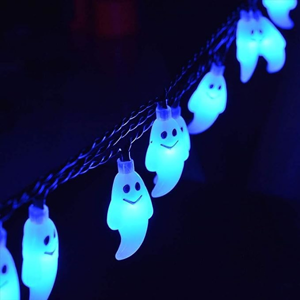 Aurinkoenergialla toimiva Rodgersia-ulkokoristeketju, 30 LED-haamu-pallomaista aurinkokoristevaloa kotiin, juhliin, juhlapyhiin, joulukoristeisiin (sininen) Puutarhan haamupallo