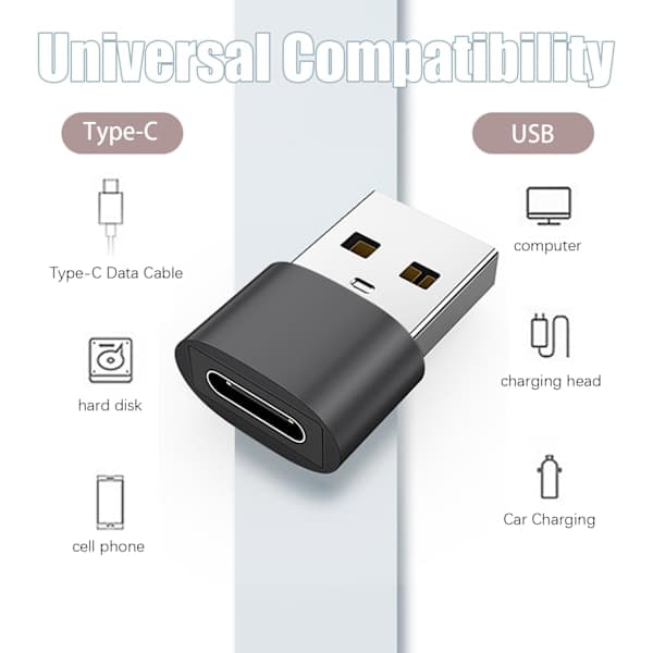 2-pakning USB-C til USB-adaptere for dataoverføring og lading, svart