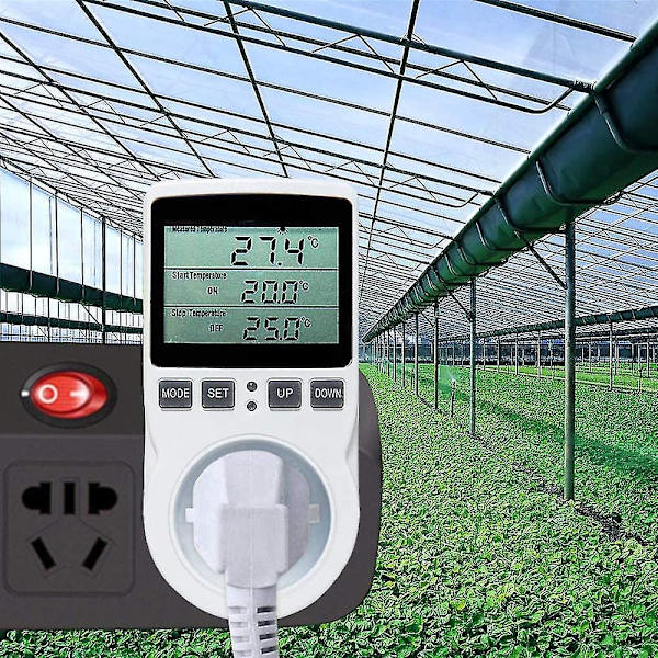 Starlight-digital temperaturregulator, opvarmnings- og køletermostat-stikkontakt LCD-temperaturregulator, 230v til drivhusgård T