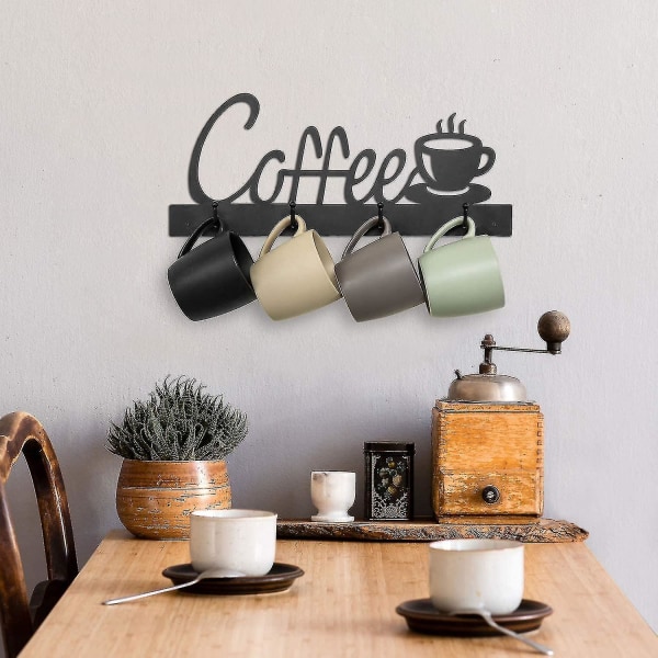 Seinään kiinnitettävä kahvimukin pidike, kahvipalkin sisustuskyltti, kahvikuppiteline