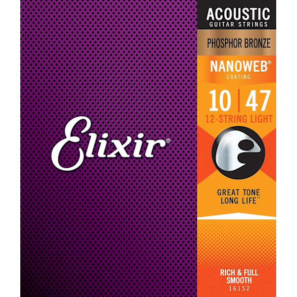 Strings Phosphor Bronze 12-kielisen akustisen kitaran kielet W Nanoweb-pinnoitteella, Light (.010-.047)