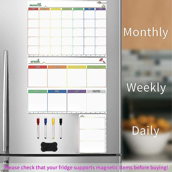 Dry Erase Calendar Whiteboard Magnetiska kalendrar För Kylskåp Habit Tracker Vecko Whiteboard-kalender Set För Familjehem Sch