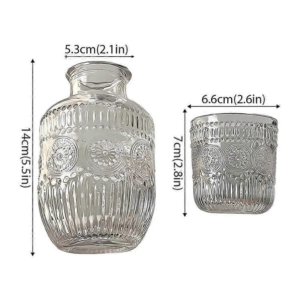 Glaskanna och koppset, 540 ml med kopp som lock, präglat mönster K9W6 C 1set