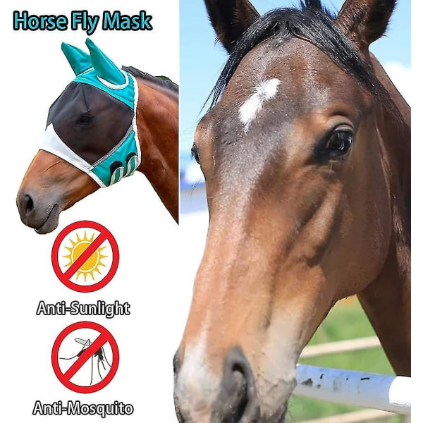 Hevoskärpäsnaamari Super Comfort -hevonenperhonaamio, jossa on korvien elastisuus Hevosperhonaamio UV-suojalla