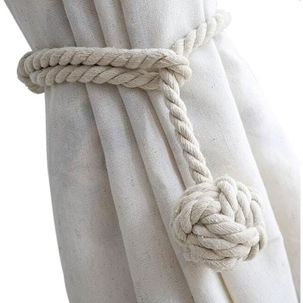 2-pack gardinbindningar - kraftiga gardinband i rep, handgjorda rustika dekorativa gardinupphängningar (beige)