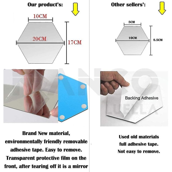 Ctmw Sett med 12 Akryl Sekskantede Veggklistremerker Plast Speil for Hjemmedekor, Stue, Soverom, Over Sofa eller Gyllen TV