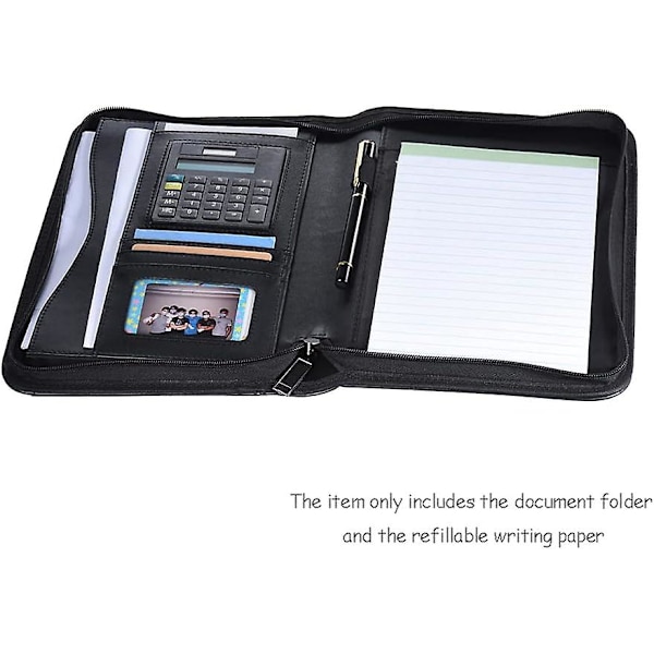 Bärbar professionell affärspärm Padfolio mapp dokumentväska arrangör A5 PU läder dragkedja stängning med miniräknare Ca