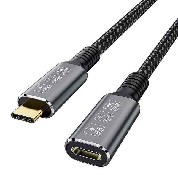 Thunderbolt 4-forlengelseskabel, USB-C-kabel til USB-C hann til hunn støtter 8k/5k@60hz video / 40gbps dataoverføring / 100w lading