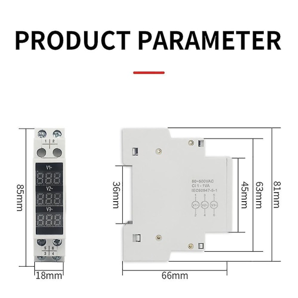 Skinneskinnemontert trefaset spenningsmåler AC 80-500v Mini modulær voltmetermålerindikator LED Digi
