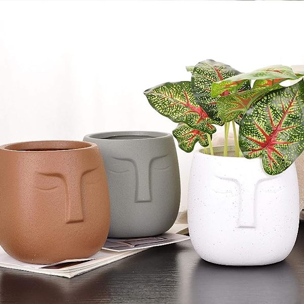 5,5 Tommer Brun Keramisk Hoved- og Ansigtsplantepotte til Planter, Moderne Indendørs/Udendørs Vase, Ansigtsstatue Plantepotte til Hjemmedekor