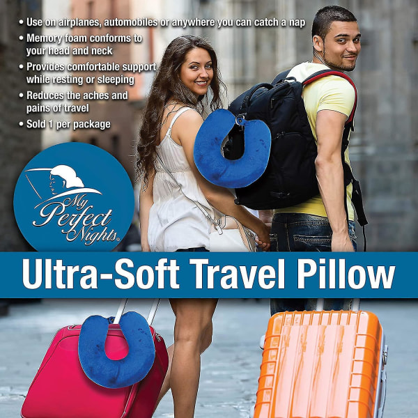 Premium Travel Pillow (blue) Sleep With No Neck Pain, Super Soft Memory Foam Easy Washing