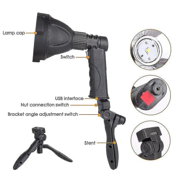 Led Hand Held Spotlight Usb Rechargeable Camping Hunting Flashlight Torch Lamp Cy