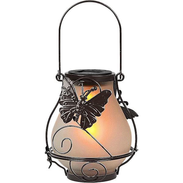 Atmosfærisk Udendørs Solcelledrevet Hængende Lanterne Vandafvisende Metal Udendørs Dekoration Lys Dynamisk Simuleret Flamme Lampe til Græsplæne Terrasse Havegård Sti
