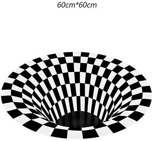 Svartvit Rutmönstrad Rund Matta, 3D Vortex Illusion Matta, 3D Vortex Matta Sovrum Vardagsrum, 3D Area Matta Golvmatta, Vortex Illusion Matta, opti