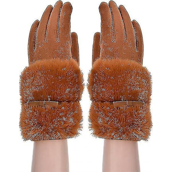 Fashion Efterår Og Vinter Kvinders Varme Plus Fløjl Vindtætte Ridehandsker Kold Touch Screen Søde Split Finger Plys Handsker (1 sæt, Grå)