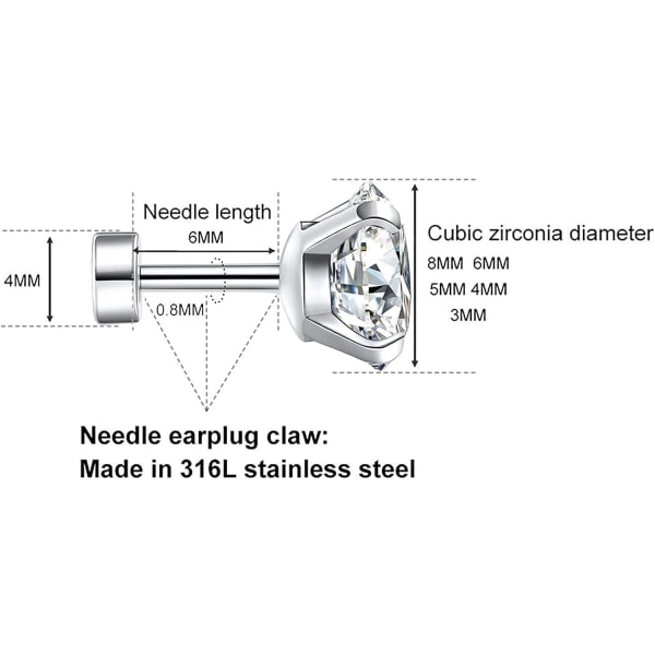 Cubic Zirconia Hypoallergeniske Ørestikker til Kvinder Mænd Piger Statement Brusk Fashion Kirurgisk Stål Helix Øreringe 5 Par