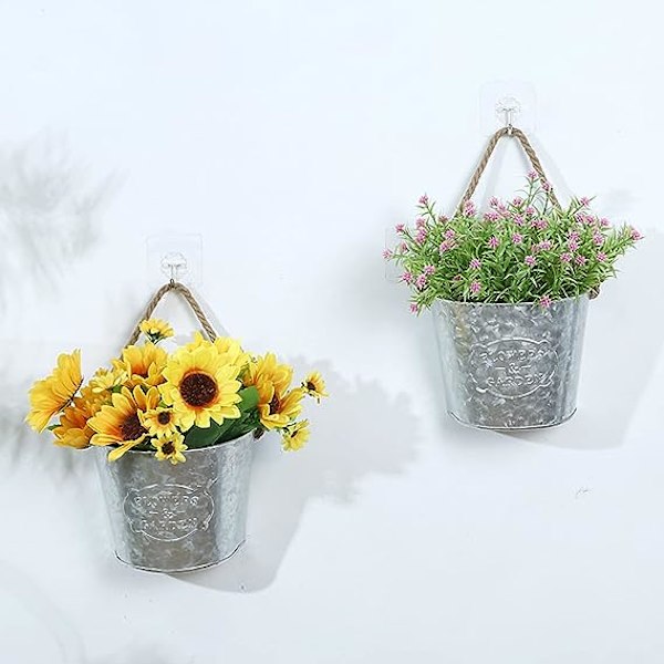 2 st metallväggplanterare för utomhusbruk, vintage halvrund järnblombhink rustik heminredning väggdekoration trädgård vintage väggplanterare för G