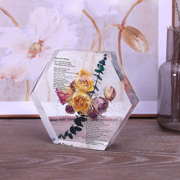 Harpiksforme, store harpiksforme i silikone (20x23x5 cm), sekskantede harpiksforme til konservering af blomster, dybe forme til harpiksstøbning