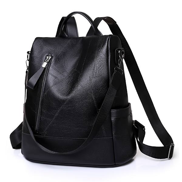 Fashion dam ryggsäck designer hög kvalitet mjukt läder enkel stil stor kapacitet stöldsäker bågformad spetsmaterial Black