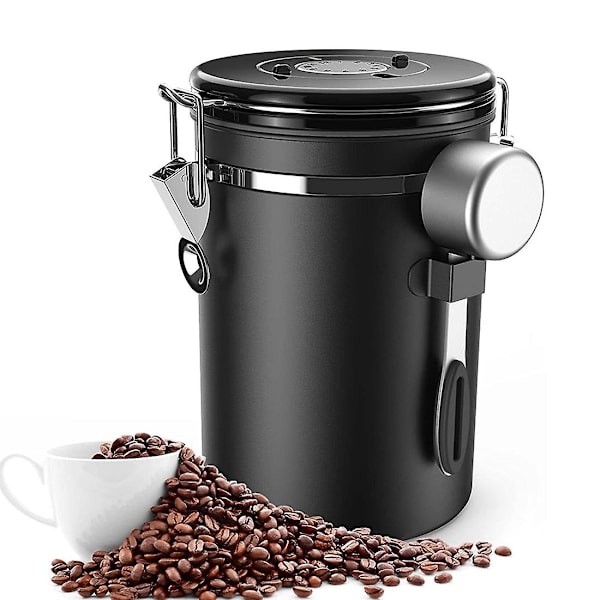 Kaffebeholder Lufttæt 500g Bønner, 1,8l Bønnebeholder, Vakuum Kaffeboks Med Ske Opbevaringskrukke Til Kaffe