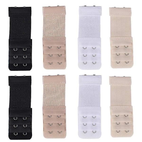 Xelparuc 8-pack Mjuka BH-förlängare för kvinnor, 2-krok BH-elastisk förlängare, 3.9\"x1.3\" (svart, vit, beige, ljusbeige)