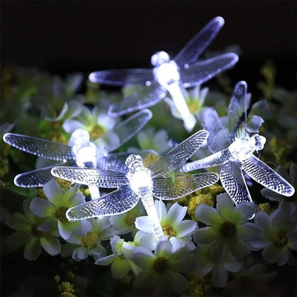 21 fot 30LED Dragonfly Solar Powered String Lights, Utendørs Solar Fairy Lights Solar Vanntett dekorasjonslys for hjem, hage, uteplass, juletre
