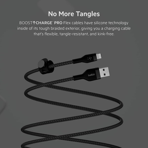 Boostchargepro Flex Flätad USB Typ A till Lightning-kabel (2 m/6,6 fot), MFi-certifierad laddningskabel för iPhone 14/14 Plus, 13, 12, Pro